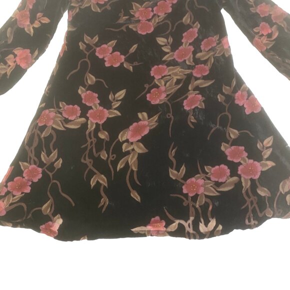 JESSICA HOWARD Black Velvet Burnout Floral Balloon Sleeve Dress 90s Y2K 12 - Picture 5 of 16